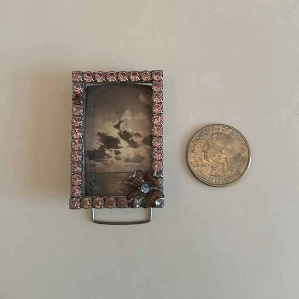 3/$12 Liz Claiborne mini picture frame lavender crystals purple flower accent